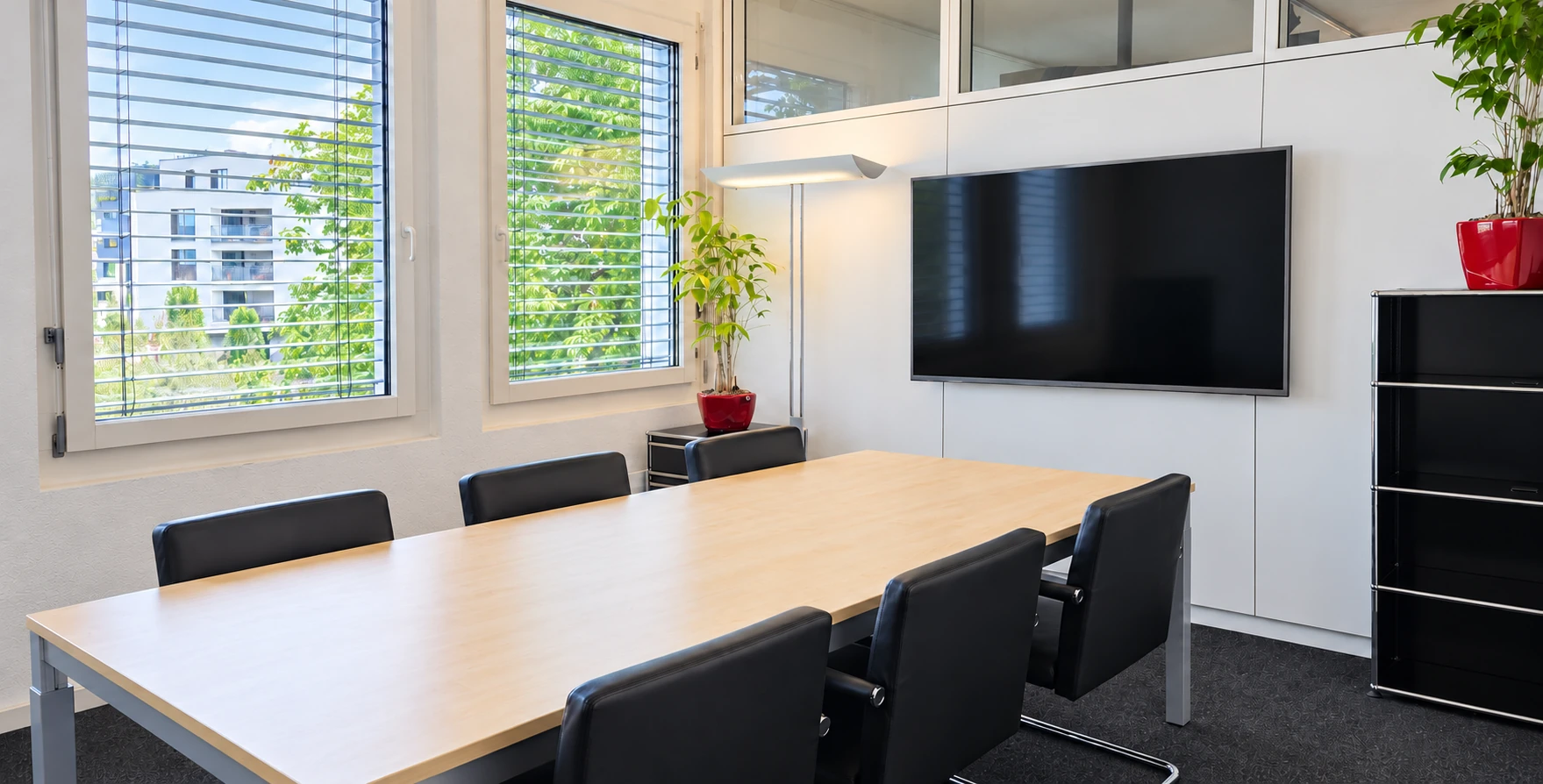 Zuerichsee meeting room with a meeting table, large screen and natural light